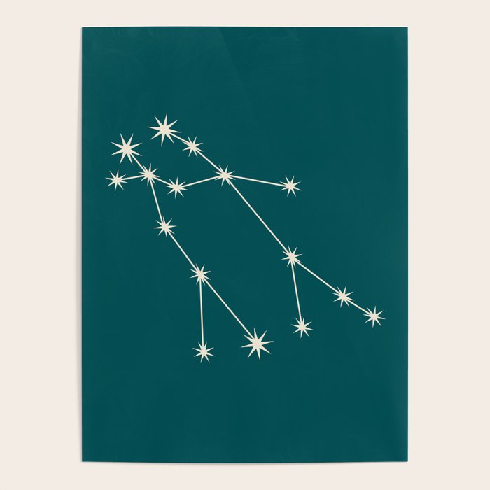 Gemini Zodiac Star Constellation Line Art Deep Teal Poster Gallery Image 4