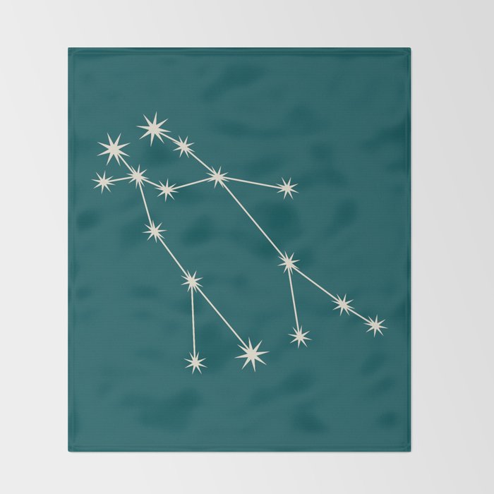Gemini Zodiac Star Constellation Line Art Deep Teal Throw Blanket Gallery Image 2