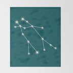 Gemini Zodiac Star Constellation Line Art Deep Teal Throw Blanket Gallery Image 2