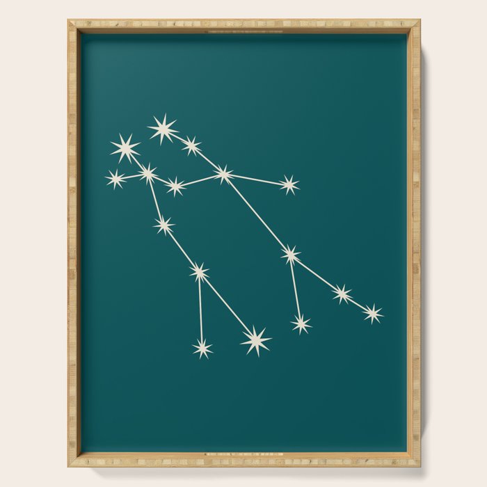 Gemini Zodiac Star Constellation Line Art Deep Teal Serving Tray Gallery Image 1