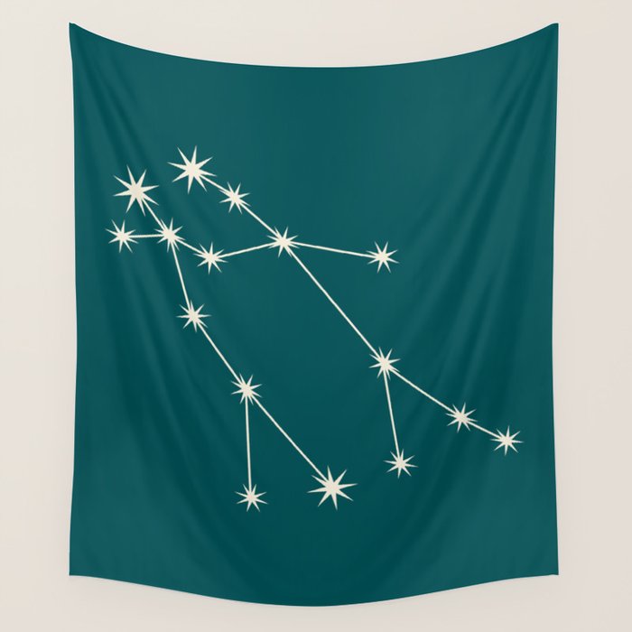 Gemini Zodiac Star Constellation Line Art Deep Teal Wall Tapestry Gallery Image 4