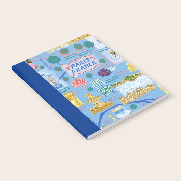 Paris France Map Illustration & Pattern in Blue Notebook Gallery Image 1
