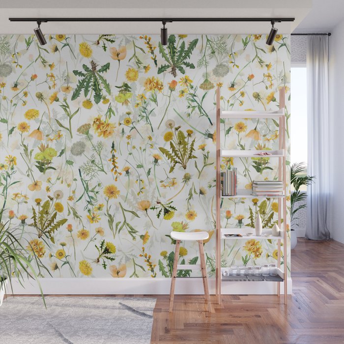 Scandinavian Yellow Wildflowers Botanical Summer Meadow Wall Mural Gallery Image 1
