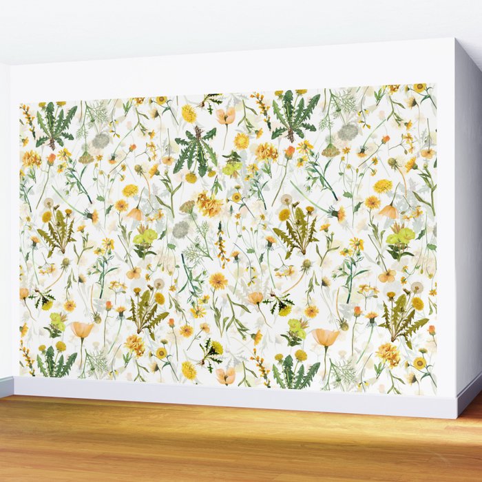 Scandinavian Yellow Wildflowers Botanical Summer Meadow Wall Mural Gallery Image 2