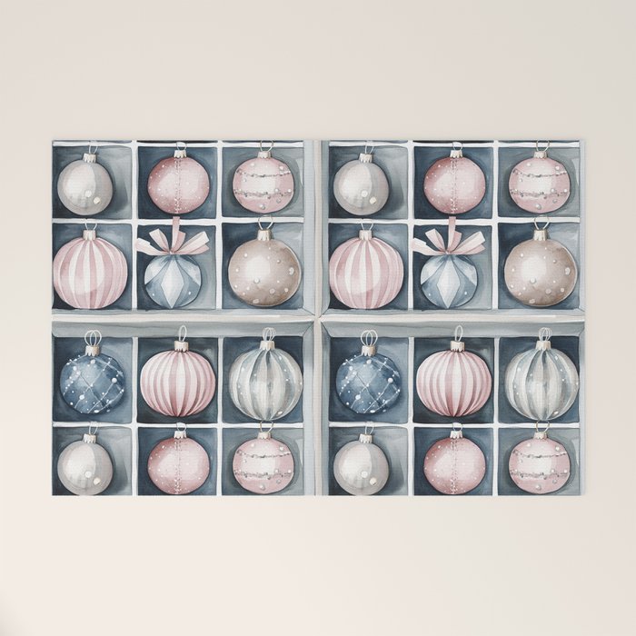 Pink Blue Watercolor Christmas Ornaments Welcome Mat Gallery Image 1