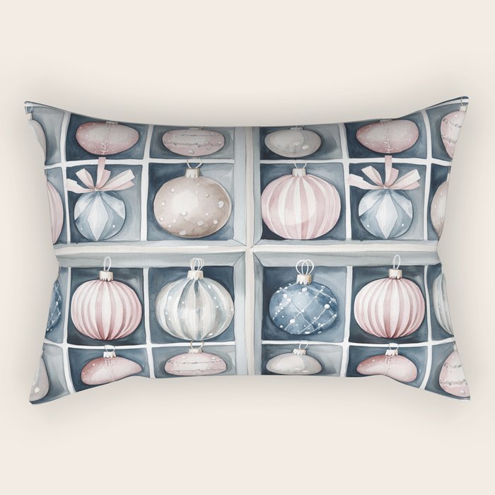 Pink Blue Watercolor Christmas Ornaments Rectangular Pillow Gallery Image 1