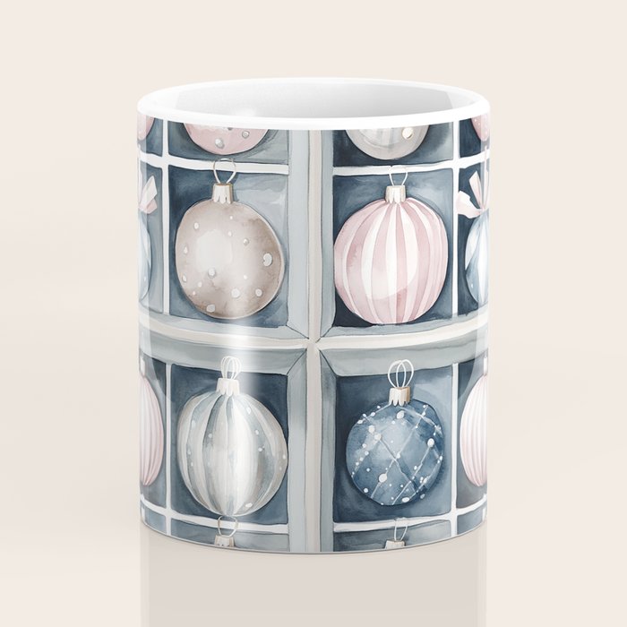 Pink Blue Watercolor Christmas Ornaments Coffee Mug Gallery Image 4