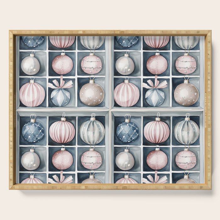 Pink Blue Watercolor Christmas Ornaments Serving Tray Gallery Image 1
