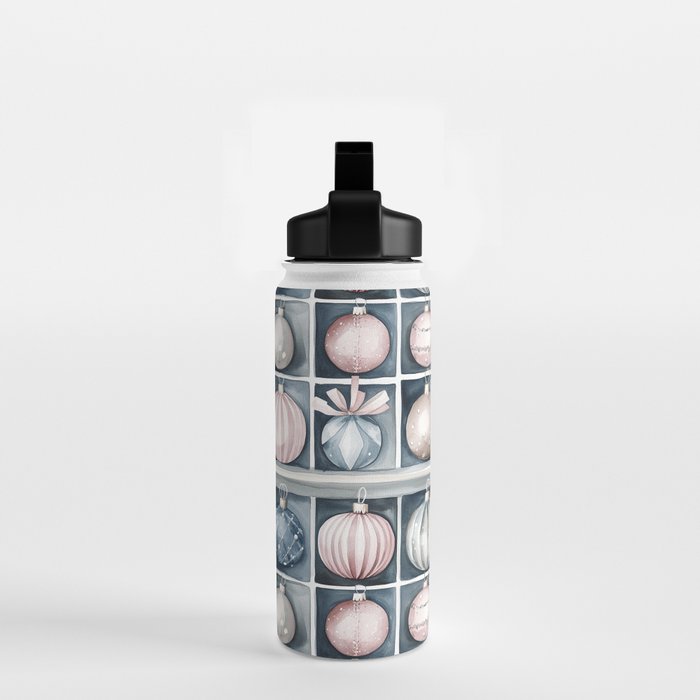 Pink Blue Watercolor Christmas Ornaments Water Bottle Gallery Image 2