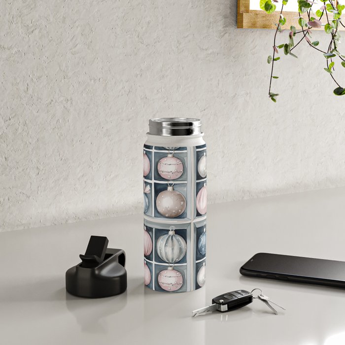 Pink Blue Watercolor Christmas Ornaments Water Bottle Gallery Image 4