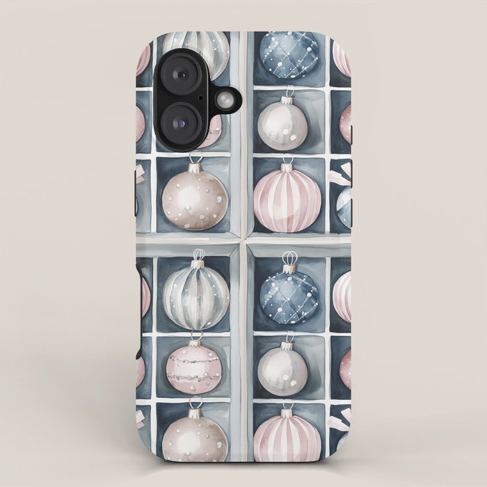 Pink Blue Watercolor Christmas Ornaments iPhone Case Gallery Image 1