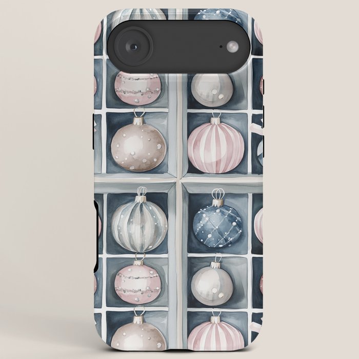 Pink Blue Watercolor Christmas Ornaments iPhone Case Gallery Image 6