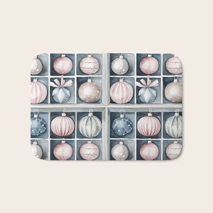 Pink Blue Watercolor Christmas Ornaments Bath Mat Gallery Image 1