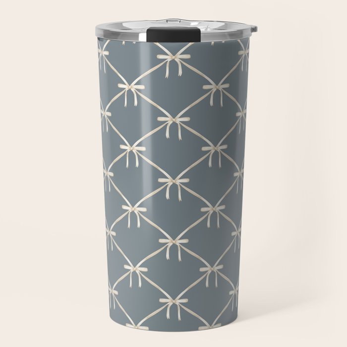 Bows & Ribbons Pattern LXI Neutral Grey Travel Mug Gallery Image 1