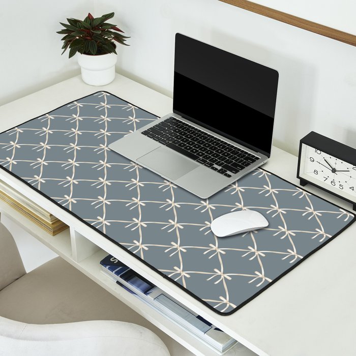 Bows & Ribbons Pattern LXI Neutral Grey Desk Mat Gallery Image 2