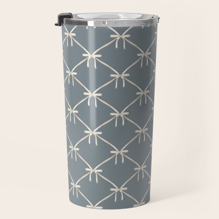 Bows & Ribbons Pattern LXI Neutral Grey Travel Mug Gallery Image 3