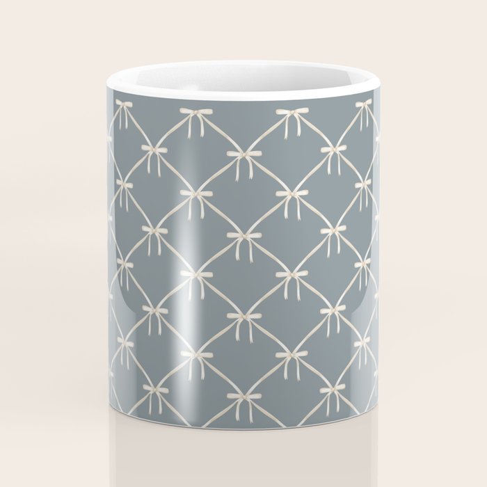 Bows & Ribbons Pattern LXI Neutral Grey Coffee Mug Gallery Image 4