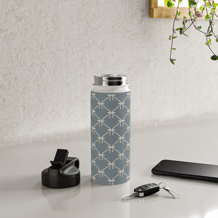 Bows & Ribbons Pattern LXI Neutral Grey Water Bottle Gallery Image 4