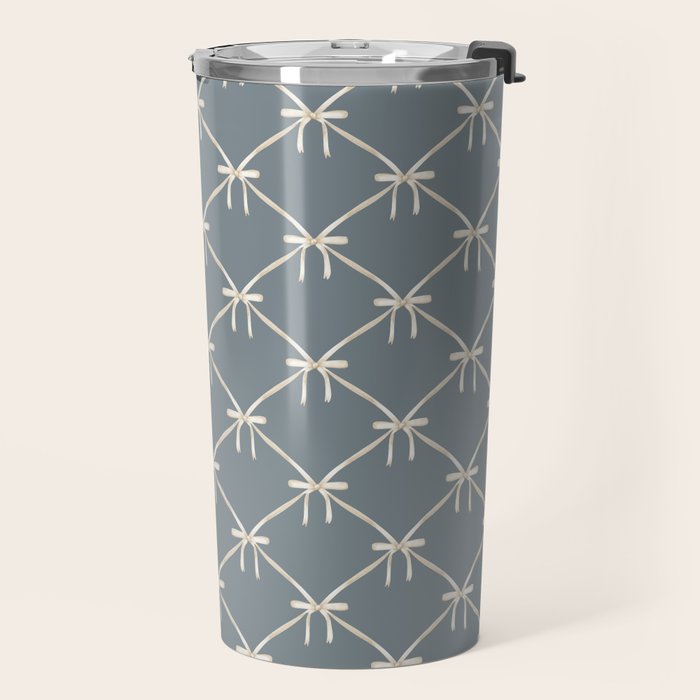 Bows & Ribbons Pattern LXI Neutral Grey Travel Mug Gallery Image 2