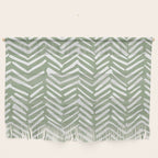 Boho, Abstract, Herringbone Pattern, Sage Green and White Wall Hanging Gallery Image 1