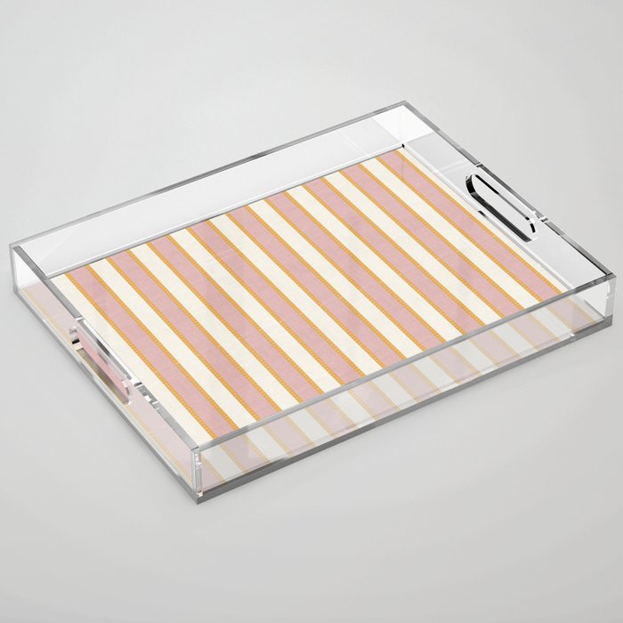 Pastel Pink And Gold Braid Cabana Stripes On Off-White Cream Vintage Aesthetic Acrylic Tray Gallery Image 1
