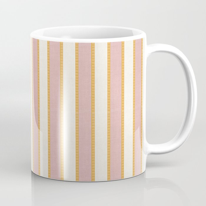 Pastel Pink And Gold Braid Cabana Stripes On Off-White Cream Vintage Aesthetic Coffee Mug Gallery Image 1