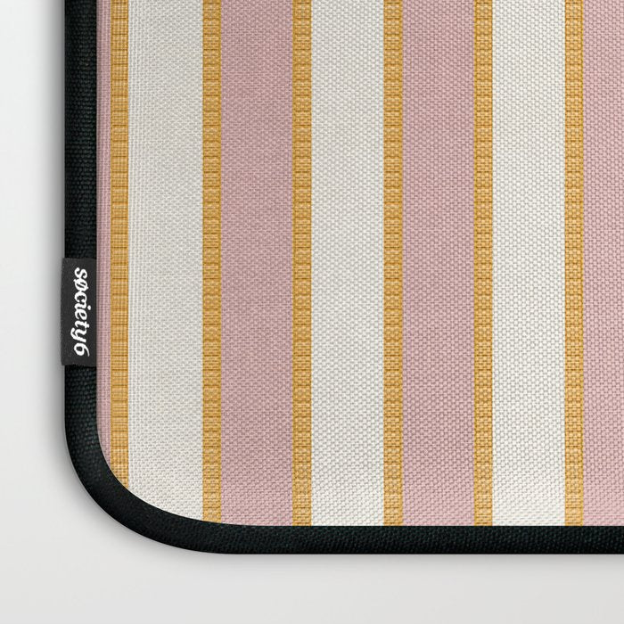 Pastel Pink And Gold Braid Cabana Stripes On Off-White Cream Vintage Aesthetic Laptop Sleeve Gallery Image 3
