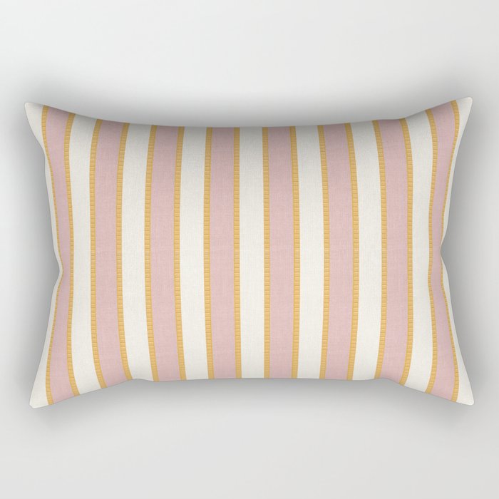 Pastel Pink And Gold Braid Cabana Stripes On Off-White Cream Vintage Aesthetic Rectangular Pillow Gallery Image 1