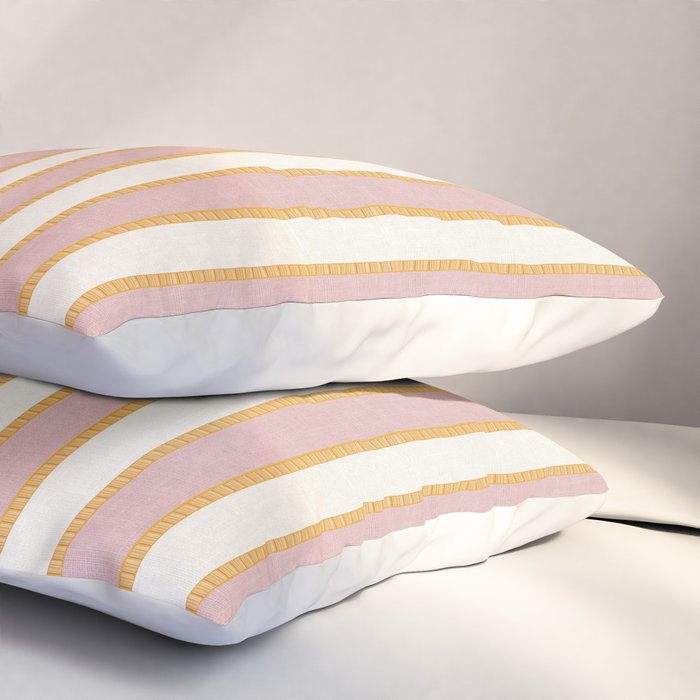 Pastel Pink And Gold Braid Cabana Stripes On Off-White Cream Vintage Aesthetic Pillow Sham Gallery Image 3