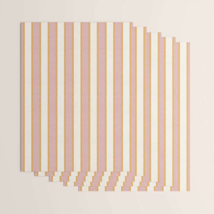 Pastel Pink And Gold Braid Cabana Stripes On Off-White Cream Vintage Aesthetic Wrapping Paper Gallery Image 3