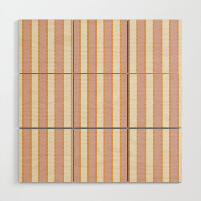 Pastel Pink And Gold Braid Cabana Stripes On Off-White Cream Vintage Aesthetic Wood Wall Art Gallery Image 1