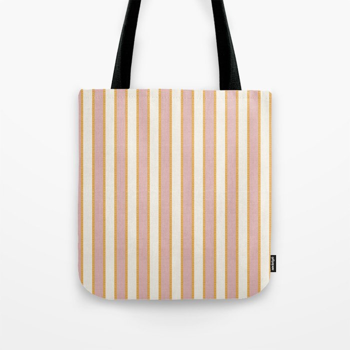 Pastel Pink And Gold Braid Cabana Stripes On Off-White Cream Vintage Aesthetic Tote Bag Gallery Image 1