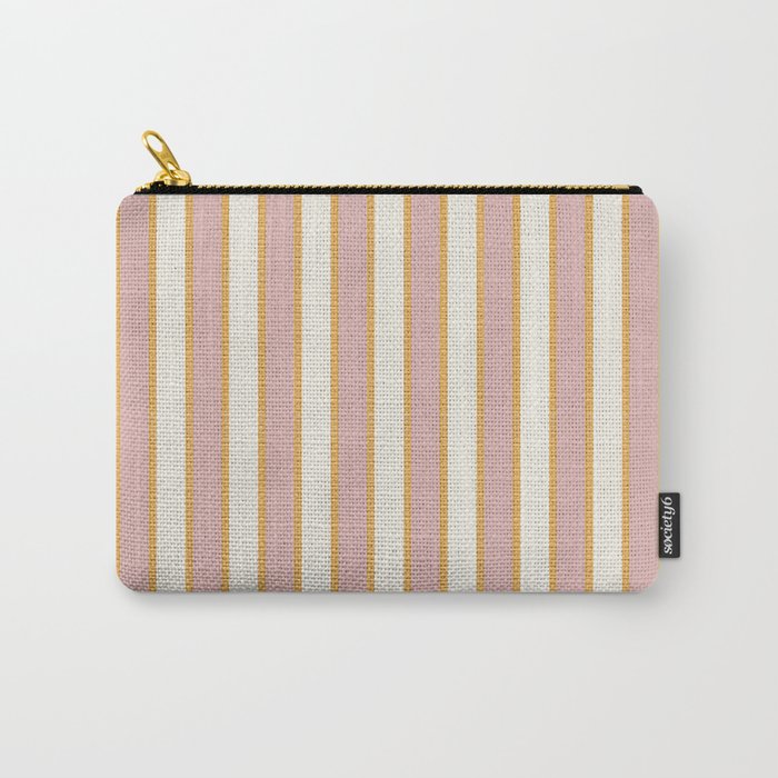 Pastel Pink And Gold Braid Cabana Stripes On Off-White Cream Vintage Aesthetic Carry All Pouch Gallery Image 1