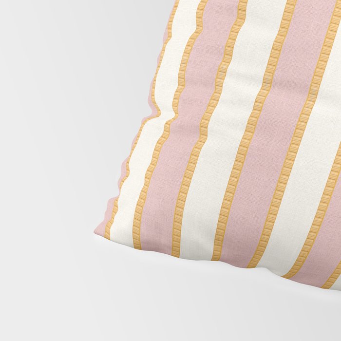 Pastel Pink And Gold Braid Cabana Stripes On Off-White Cream Vintage Aesthetic Pillow Sham Gallery Image 4