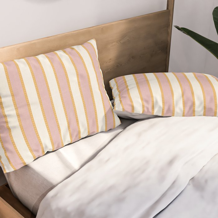 Pastel Pink And Gold Braid Cabana Stripes On Off-White Cream Vintage Aesthetic Pillow Sham Gallery Image 2