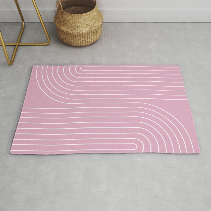 Minimal Line Curvature LXXVI Blush Pink Mid Century Modern Arch Abstract Rug Gallery Image 1