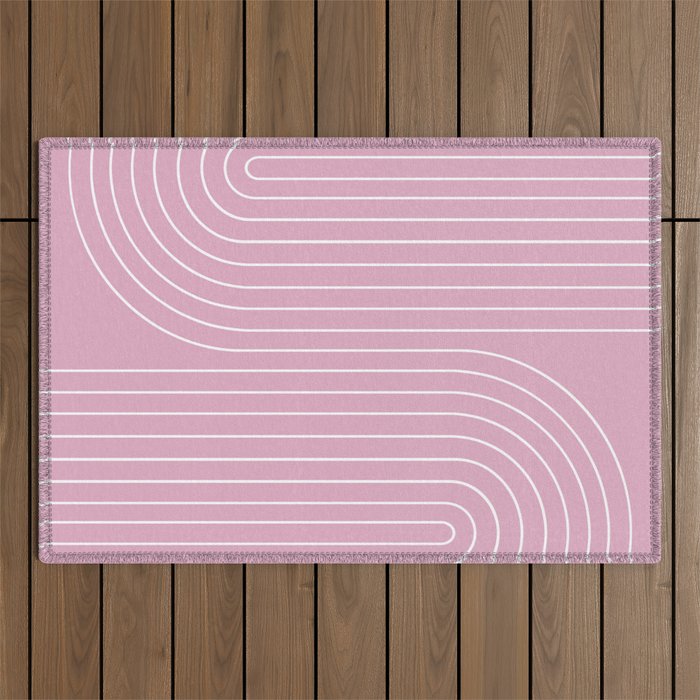 Minimal Line Curvature LXXVI Blush Pink Mid Century Modern Arch Abstract Outdoor Rug Gallery Image 1