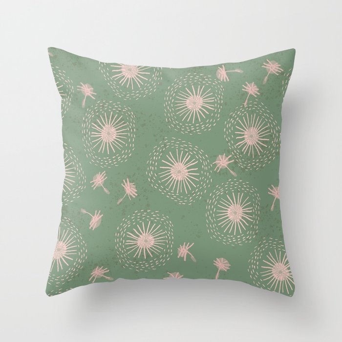 Make A Wish Dandelion Pattern in Sage Green & Peach Throw Pillow Gallery Image 1