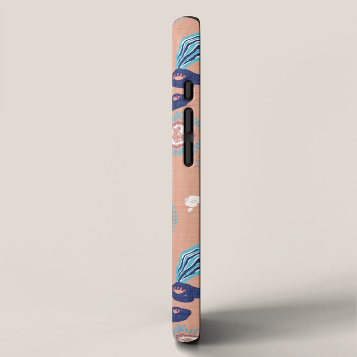 Romantic Abstract Flowers Blue and Muted Pink iPhone Case Gallery Image 2