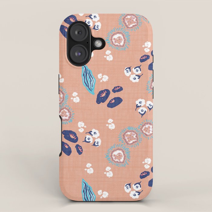 Romantic Abstract Flowers Blue and Muted Pink iPhone Case Gallery Image 1