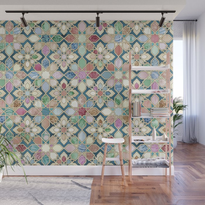 Muted Moroccan Mosaic Tiles Wall Mural Gallery Image 1