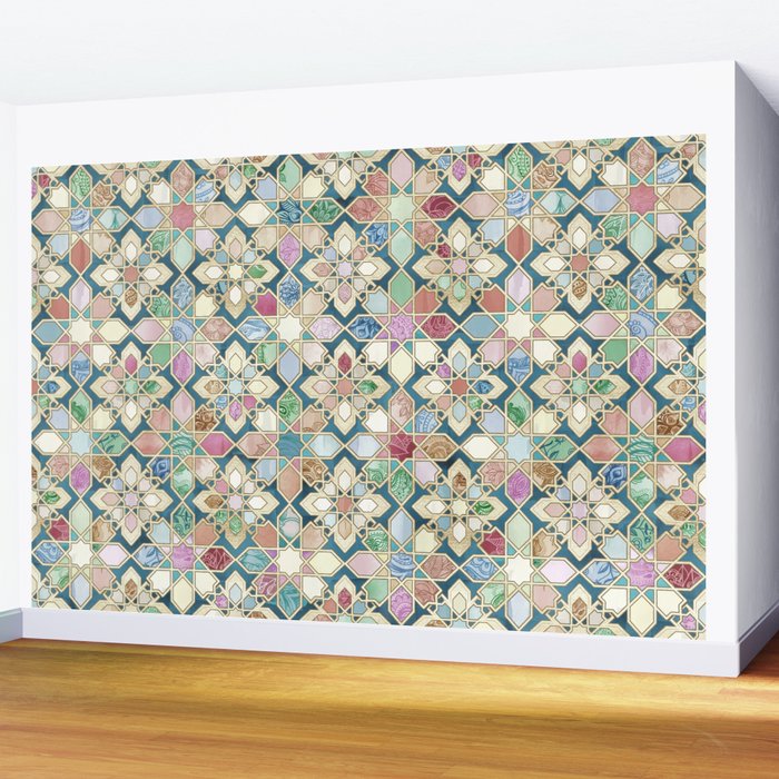 Muted Moroccan Mosaic Tiles Wall Mural Gallery Image 2