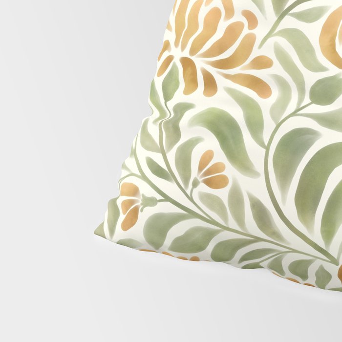 Watercolor Peony pattern in yellow and olive green Pillow Sham Gallery Image 4