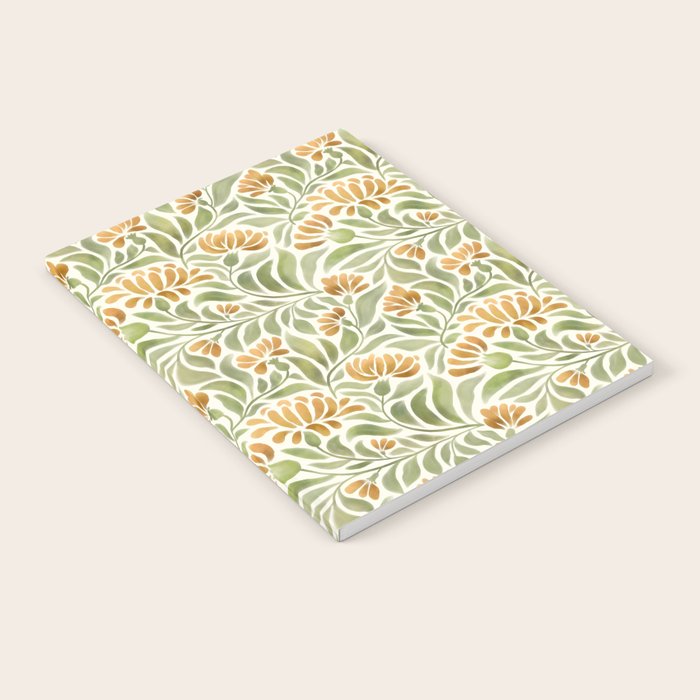 Watercolor Peony pattern in yellow and olive green Notebook Gallery Image 1