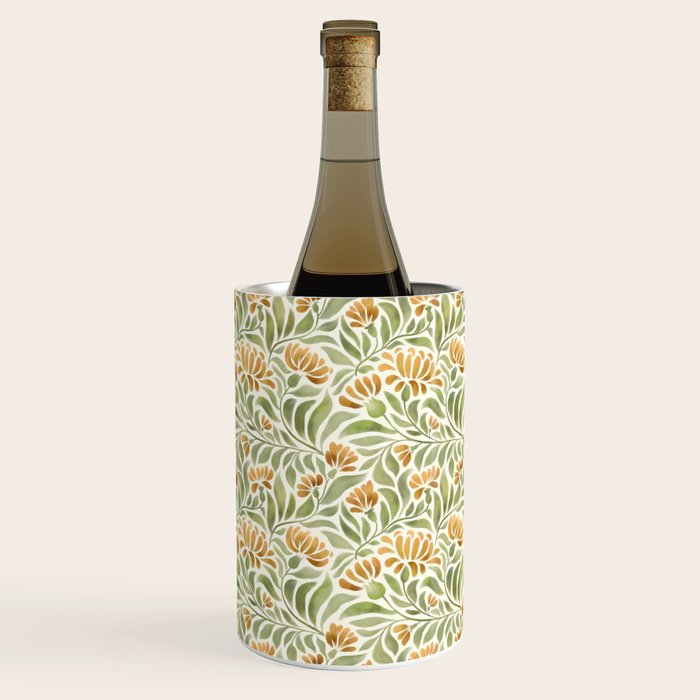 Watercolor Peony pattern in yellow and olive green Wine Chiller Gallery Image 3