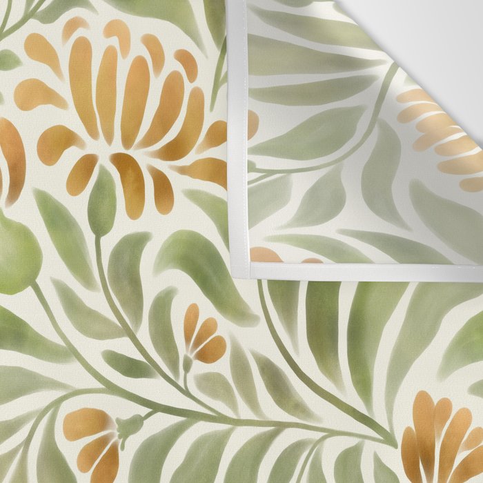 Watercolor Peony pattern in yellow and olive green Wall Tapestry Gallery Image 3