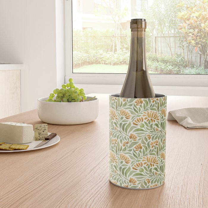 Watercolor Peony pattern in yellow and olive green Wine Chiller Gallery Image 4