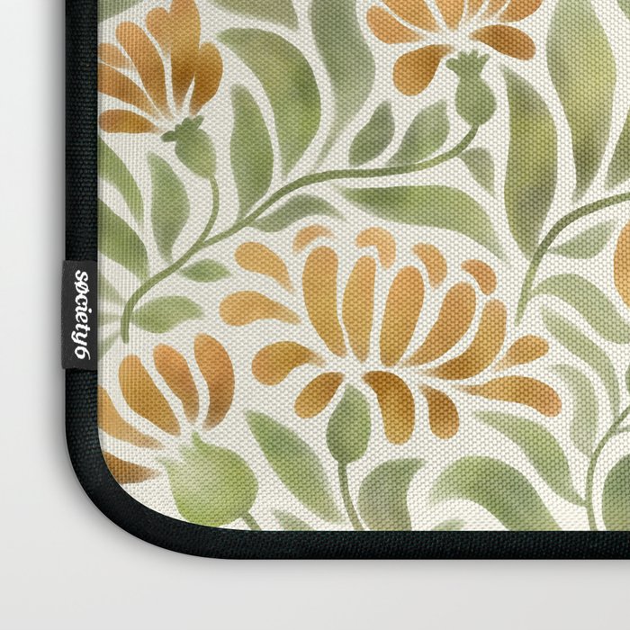 Watercolor Peony pattern in yellow and olive green Laptop Sleeve Gallery Image 3
