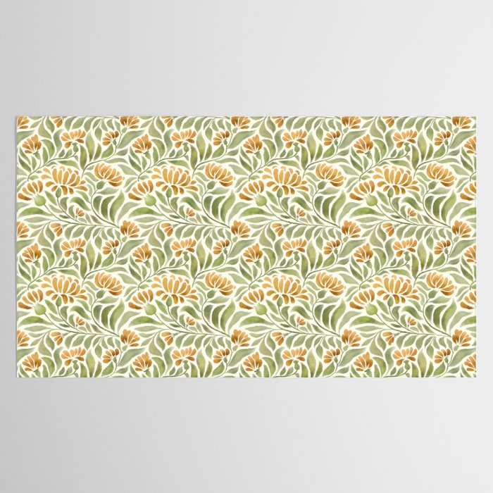 Watercolor Peony pattern in yellow and olive green Tablecloth Gallery Image 2