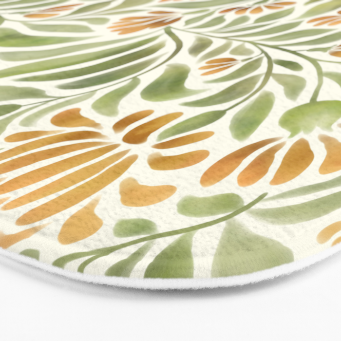 Watercolor Peony pattern in yellow and olive green Bath Mat Gallery Image 3